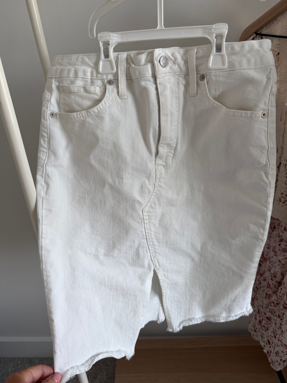 Madewell White Denim Midi Skirt